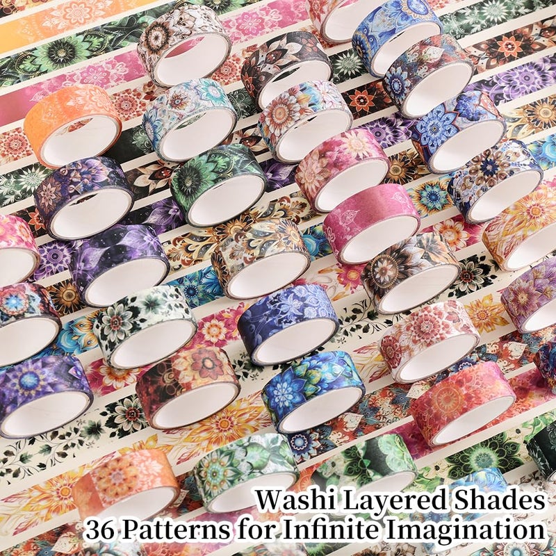 icceemee 36 Rolls Datura Theme Washi Tape Set with Different Colorful Patterns, Writable Decorative Tapes for Scrapbooking, Junk Journal Supplies, Bullet Journaling, 0.45'' x 90'' per Roll - Image 3